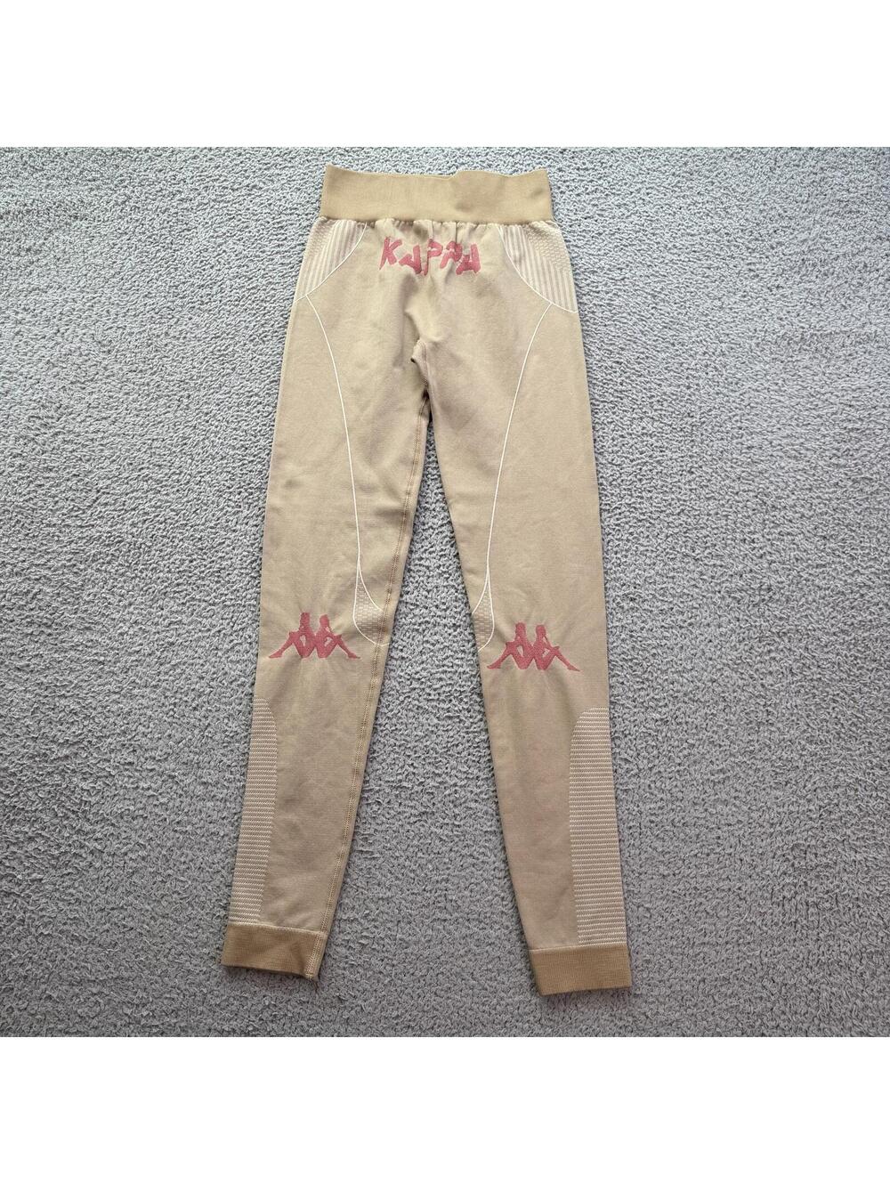 Kappa Leggings Womens Small-Medium Tan Beige Athletic Stretch Jogger Pants Y2K